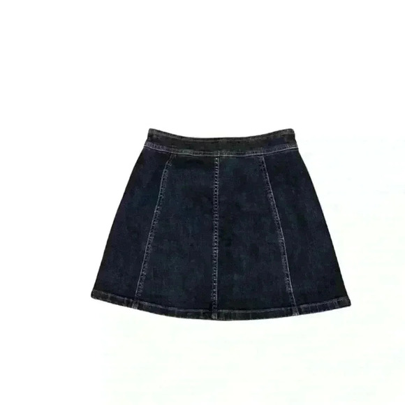 Madewell Stretch Denim Button Front A Line Mini Skirt Size 10 Retro Dark Wash - Picture 3 of 6
